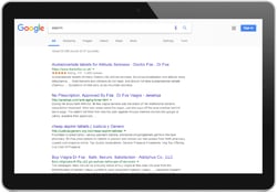 Auf einem Tablet-Bildschirm werden Google-Suchergebnisse angezeigt.