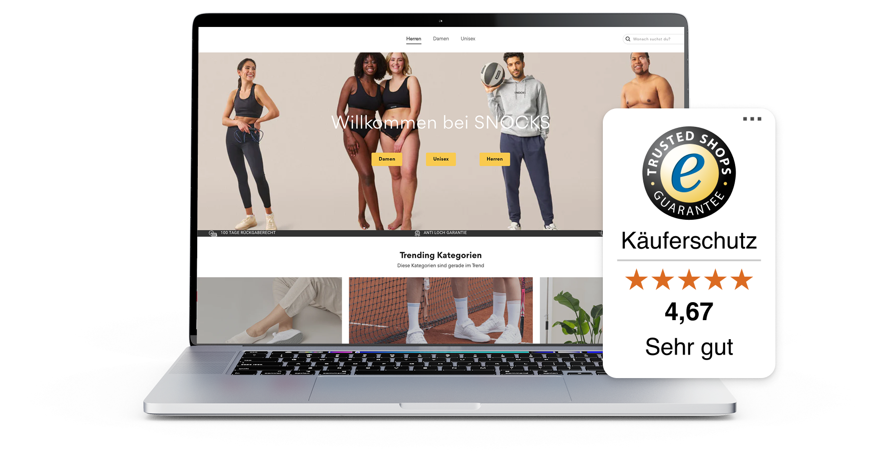 SNOCKS Homepage mit Trustbadge