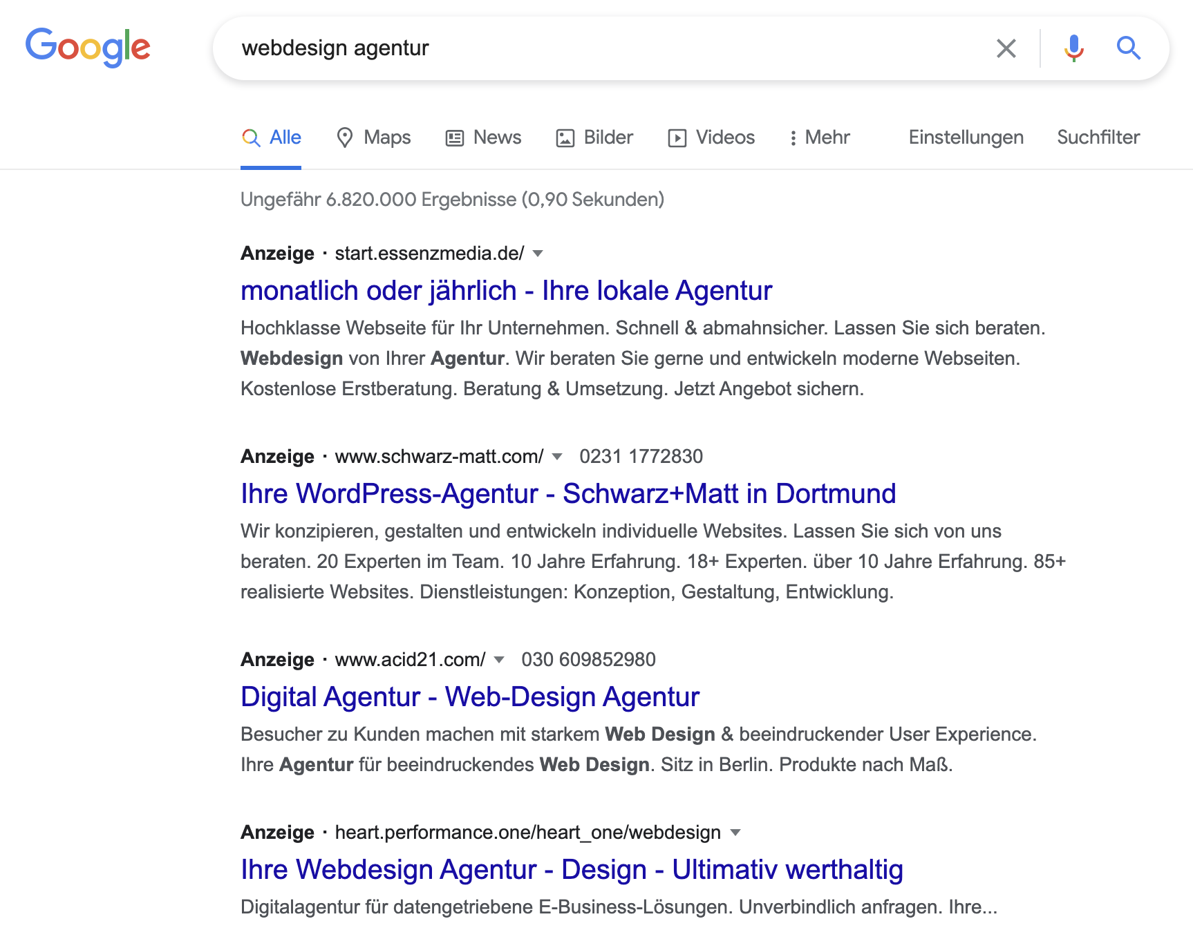 webdesign agentur screenshot google ergebnisse