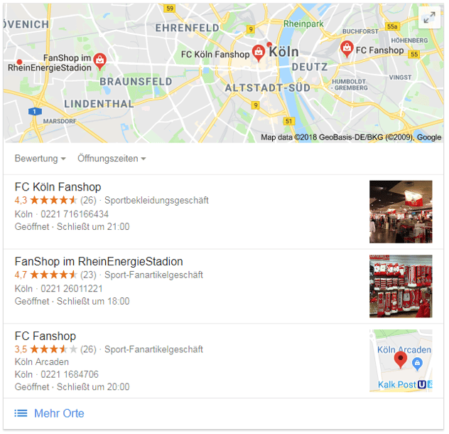 Google Maps Suchergebnis