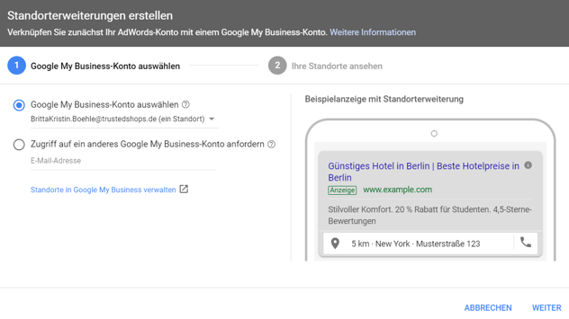 Verknüpfung MyBusiness aus AdWords Konto Verknüpfung MyBusiness aus AdWords Konto