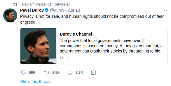 Tweet von Pavel Durov, durch Tweets online einen Ruf aufbauen 