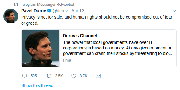 Tweet von Pavel Durov, durch Tweets online einen Ruf aufbauen