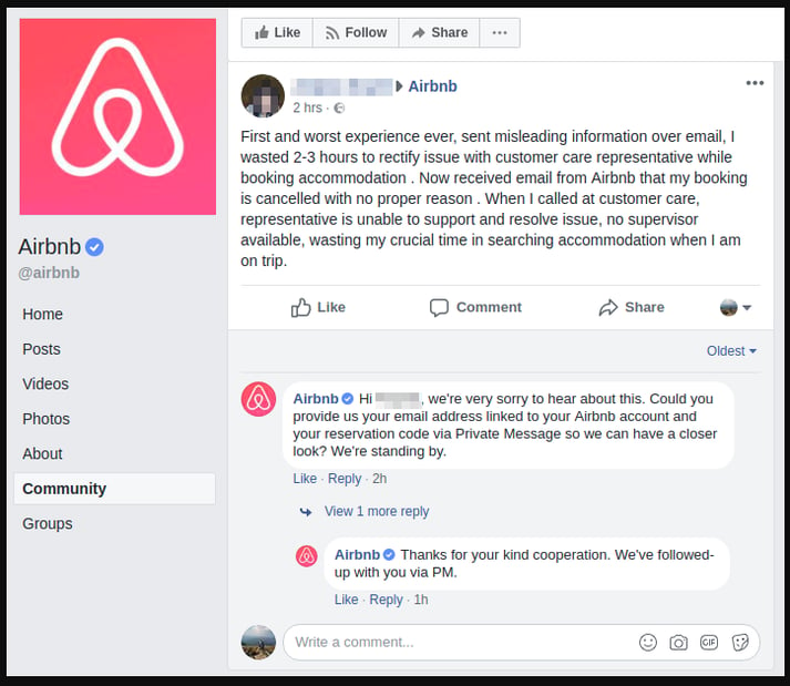 Kundenbindung von AirBnb auf Facebook