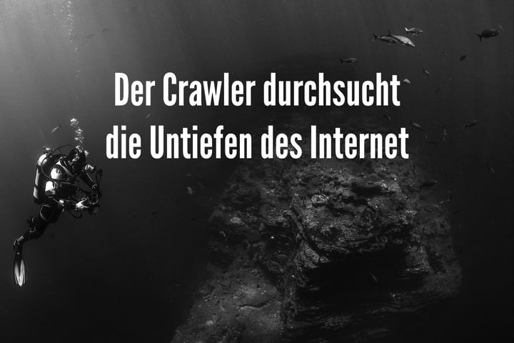 Schriftzug: Der Crawler durchsucht die Untiefen des Internet.