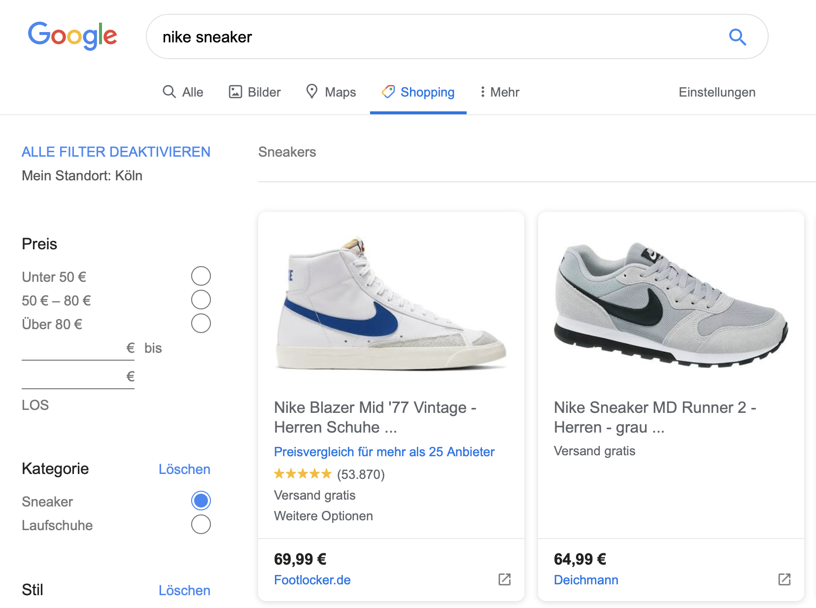 google shopping screenshot