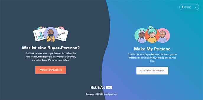 Webseite von Hubspot, auf der eine Buyer Persona erstellt werden kann.
