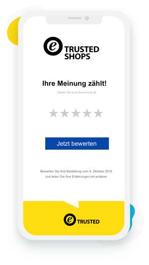 Screenshot Handybildschirm: Bewertungseinladung über den Reputation Manager von Trusted Shops