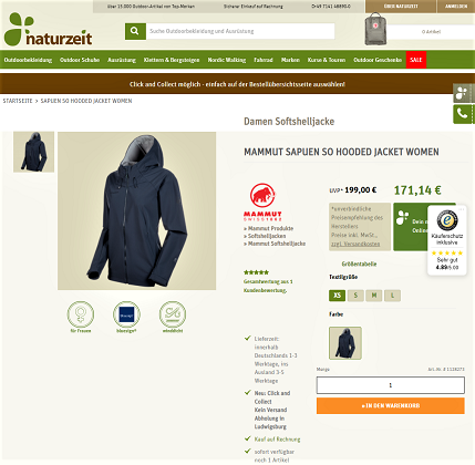 Screenshot: Online-Shop Naturzeiten.de