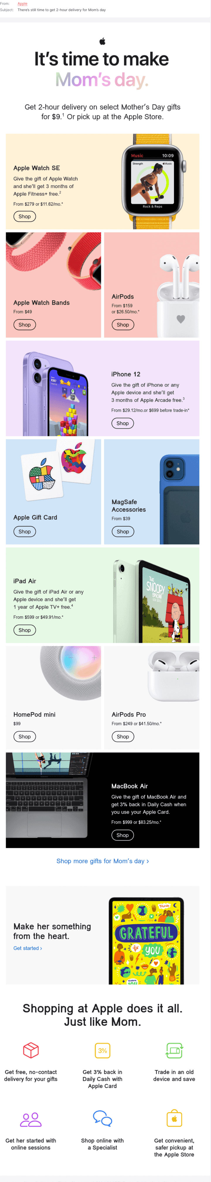 Screenshot: Newsletter-Kampagne von Apple mit verschiedenen Angeboten.