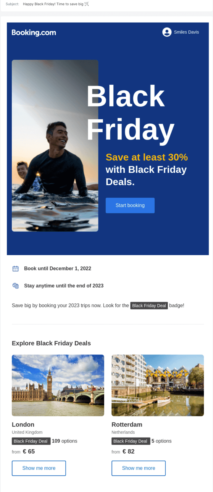 Screenshot: Newsletter-Kampagne von Booking.com zum Black Friday.