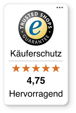 Trusted Shops Gütesiegel mit Käuferschutz und 4,75 Sterne Bewertung (Hervorragend)