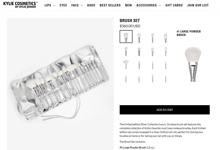 Screenshot: Dropshipping-Shop von Kylie Jenner