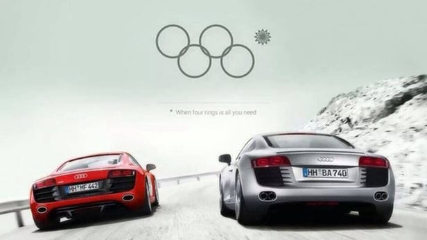 Audi Werbung mit Bezug auf die Olympischen Ringe 