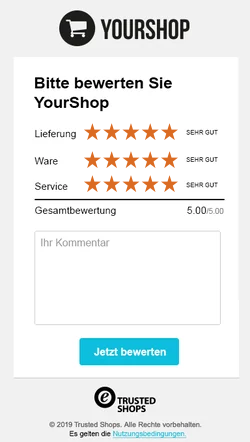 Grafik: Trusted Shops Bewertungseinladung für Kundinnen und Kunden.