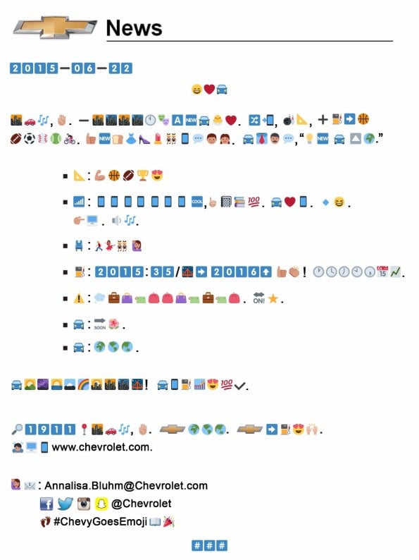 Emoji-Pressemitteilung von Chevrolet