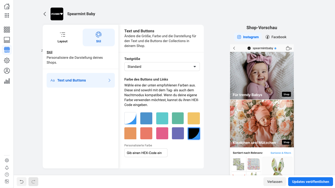 Facebook Shopt Beispiel Spearmint Baby - Theme Editing - de_DE