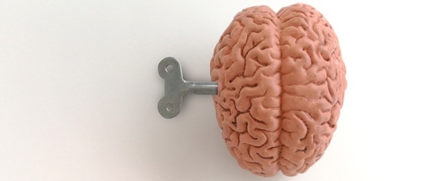 Neuromarketing: In einem Kopf steckt ein Rad zum aufdrehen.