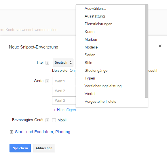 Snippet Erweiterung einstellen Snippet Erweiterung einstellen