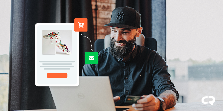 Ein Verbraucher sitzt vor einem Laptop.