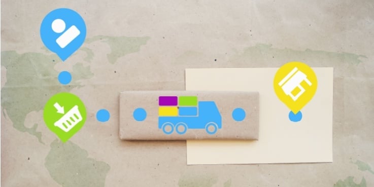 Ein Lastwagen auf einer Karte symbolisiert Dropshipping.